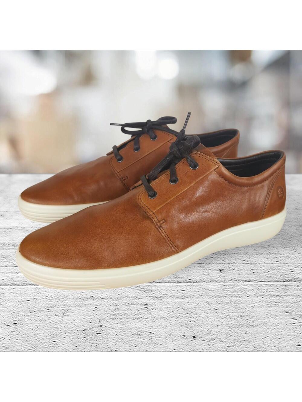ECCO Men's Soft 7 Long Toe Lace Sneaker Size 48 14-14.5 Cognac